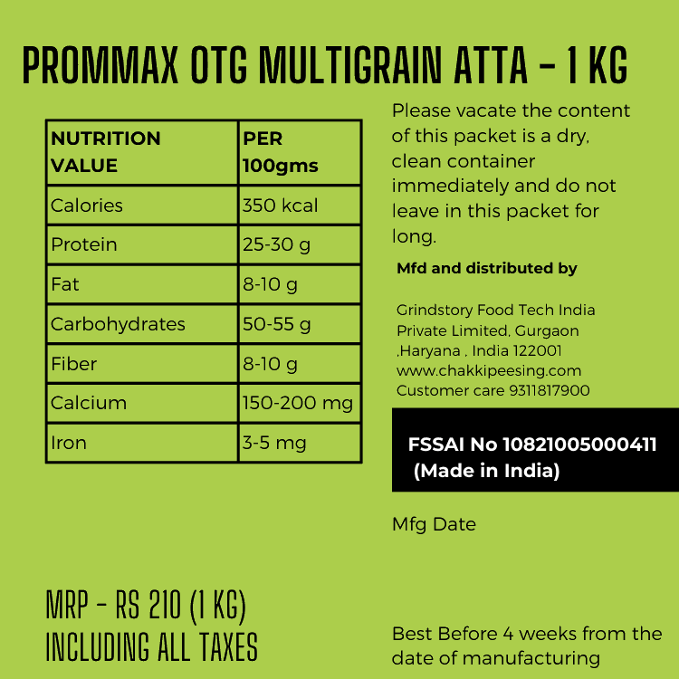 Promax OTG multigrain atta- Nutritional Values