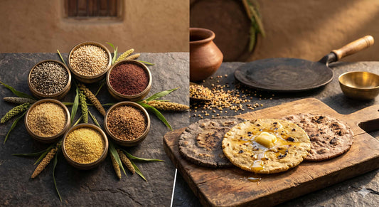 Complete millets guide India — bajra, jowar, ragi, foxtail millet in traditional bowls