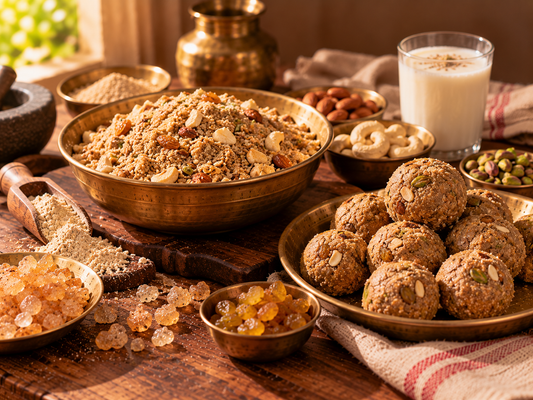 Punjabi panjiri and pinni with dry fruits