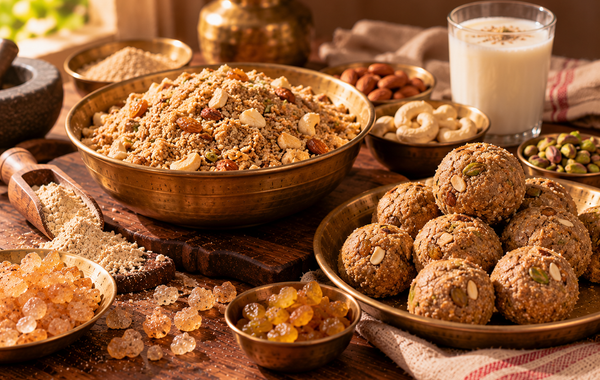 Punjabi panjiri and pinni with dry fruits