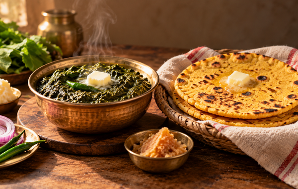 Sarson ka saag with white butter and makki ki roti