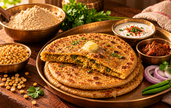 Sattu paratha cut open showing the filling