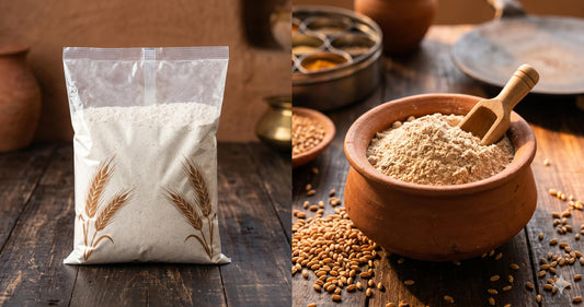 Traditional stone chakki mill grinding fresh whole wheat atta — Chakki Peesing