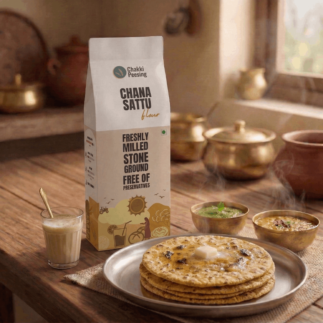 Chana Sattu Flour (Roasted Chickpeas) - Chakki Peesing