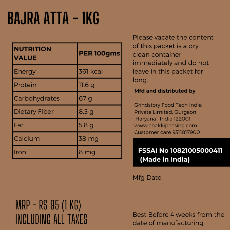 Bajra (Pearl Millet) flour- Nutritional Values