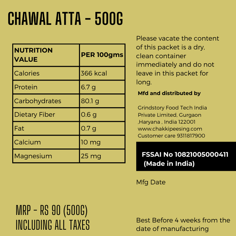 Chawal (Rice) flour- Nutrition Value