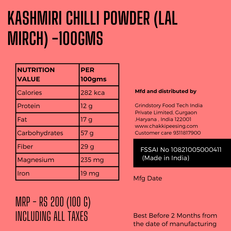 Kashmiri chiili powder( lal mirch)- Nutrition Values