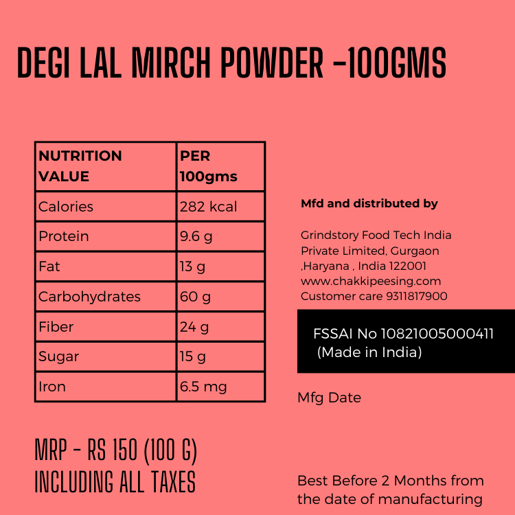 Degi Lal Mirch Powder- Nutritional Values