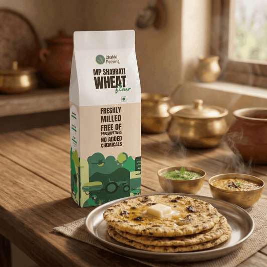 MP Sharbati Wheat Chakki Atta - Chakki Peesing